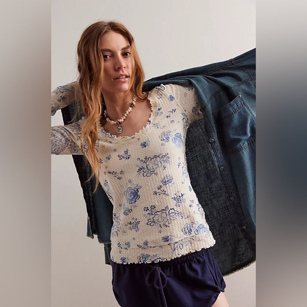 FREE PEOPLE We The Free Clover Printed Thermal Ivory Combo NWT - Picture 5 of 6